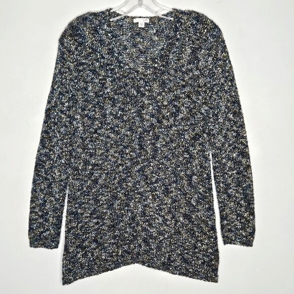 J Jill Sweater Womens XS Textured Green Blue V Neck Coastal Boho - Picture 2 of 9